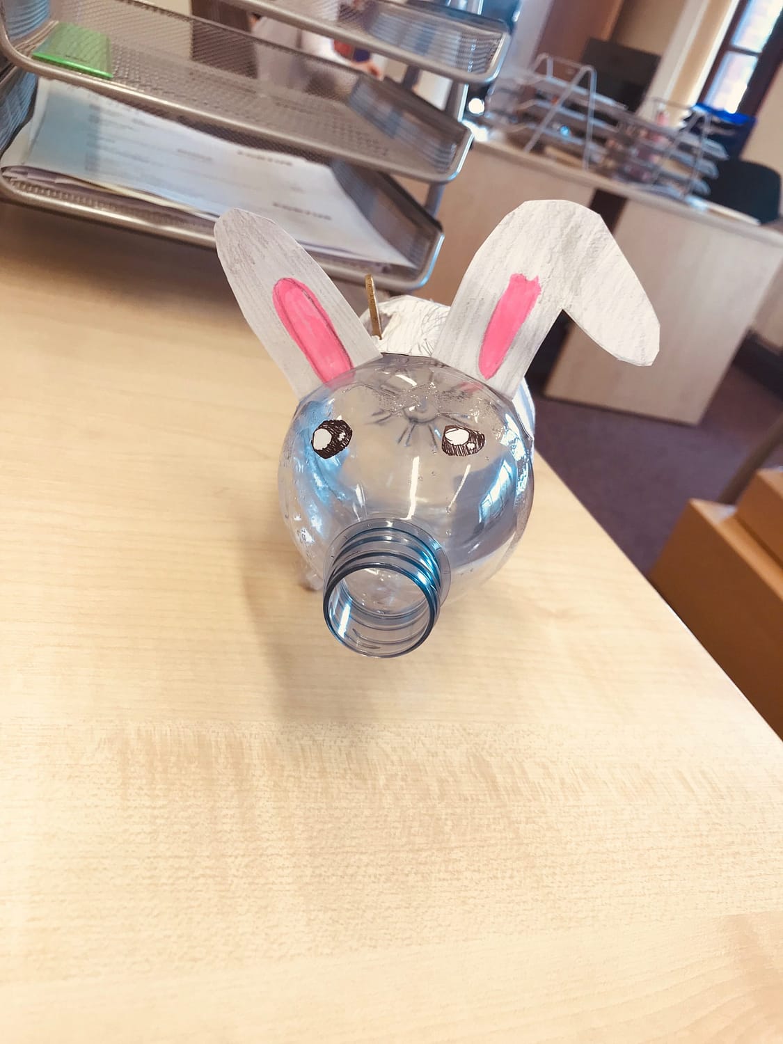 Plastic bottle turned into a rabbit piggy bank!