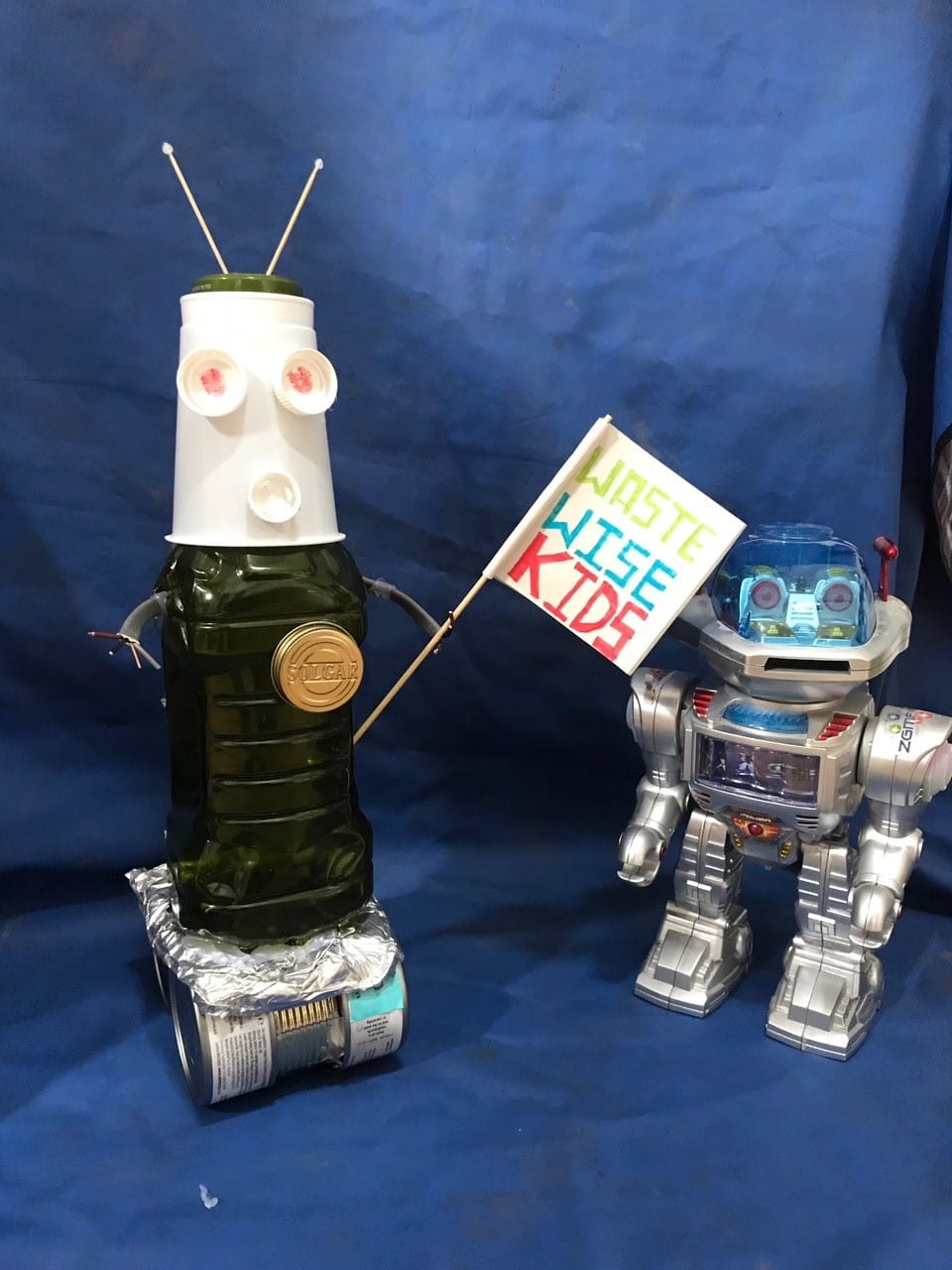 Another Jeff the robot- to keep our WWK Jeff company! Complete with an amazing flag!